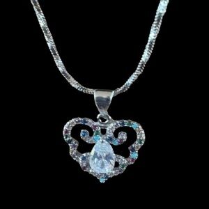 18K White Gold Plated Heart Necklace with Multicolored Stones 🆕